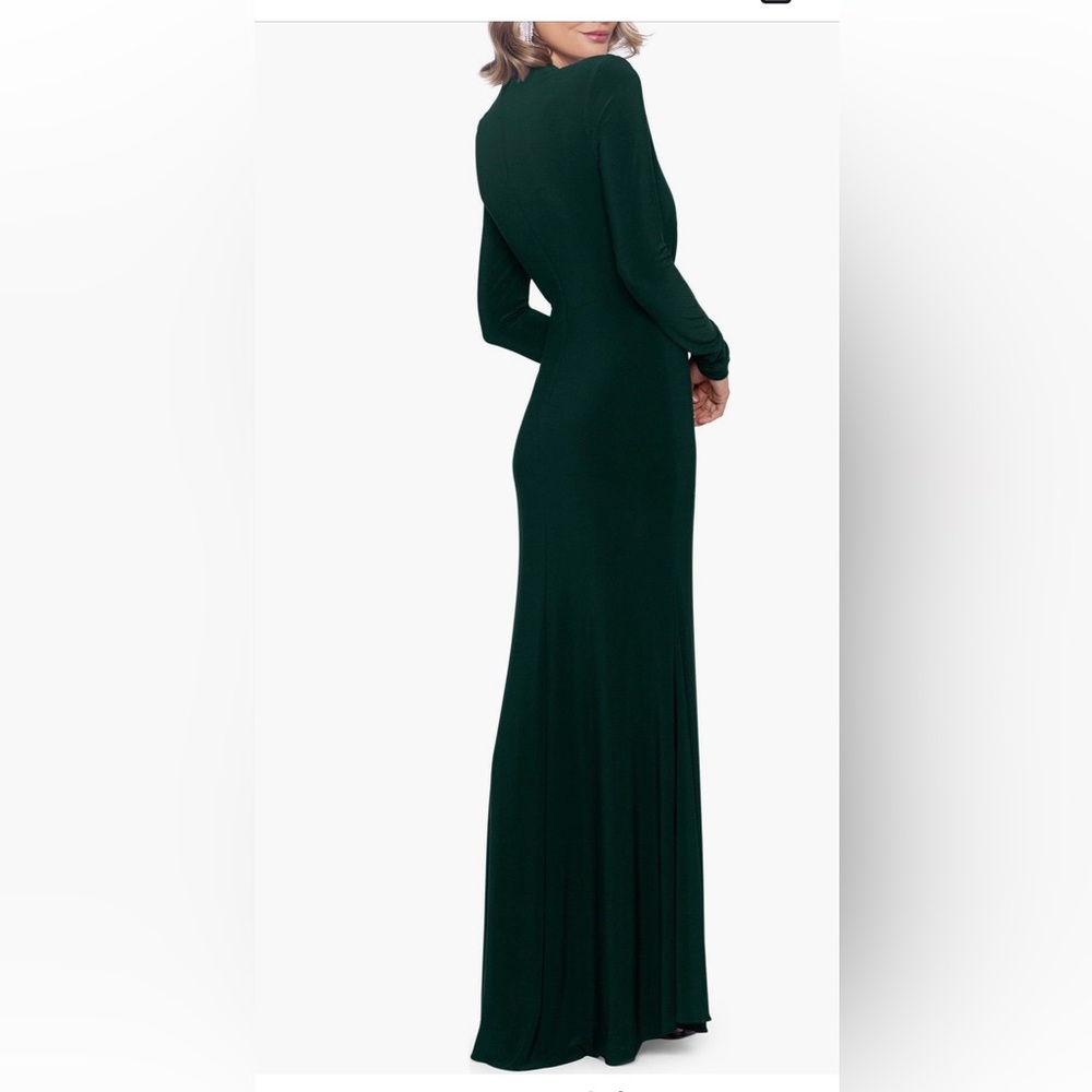 Betsy & Adam Forest Green Long Sleeve Gown